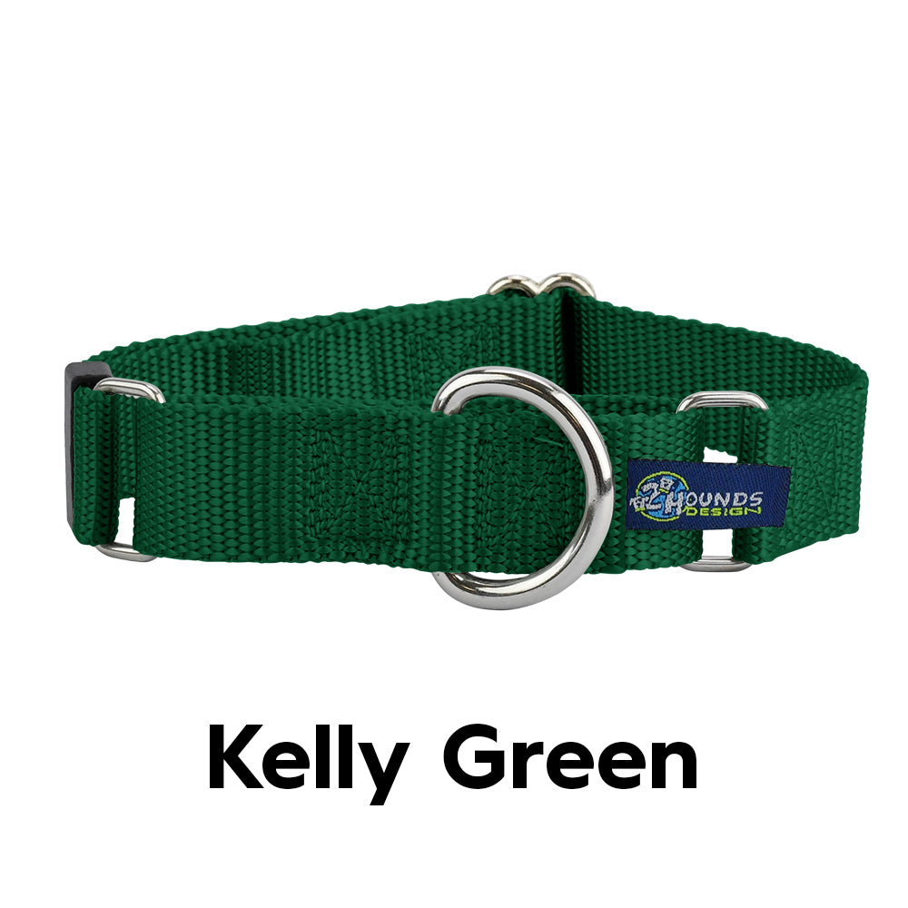 5/8" and 1" Kelly Green Nylon Martingale Dog Collar