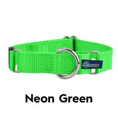 5/8" and 1" Neon Green Nylon Martingale Dog Collar