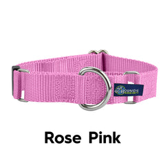 5/8" and 1" Rose Pink Nylon Martingale Dog Collar