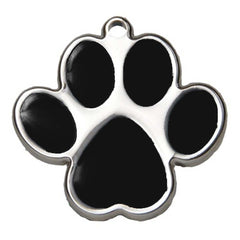 Black Paw Print Dog ID Tag - With Engraving