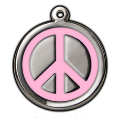 Pink Peace Sign Dog ID Tag - With Engraving