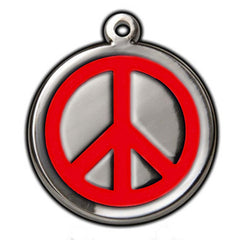 Red Peace Sign Dog ID Tag - With Engraving