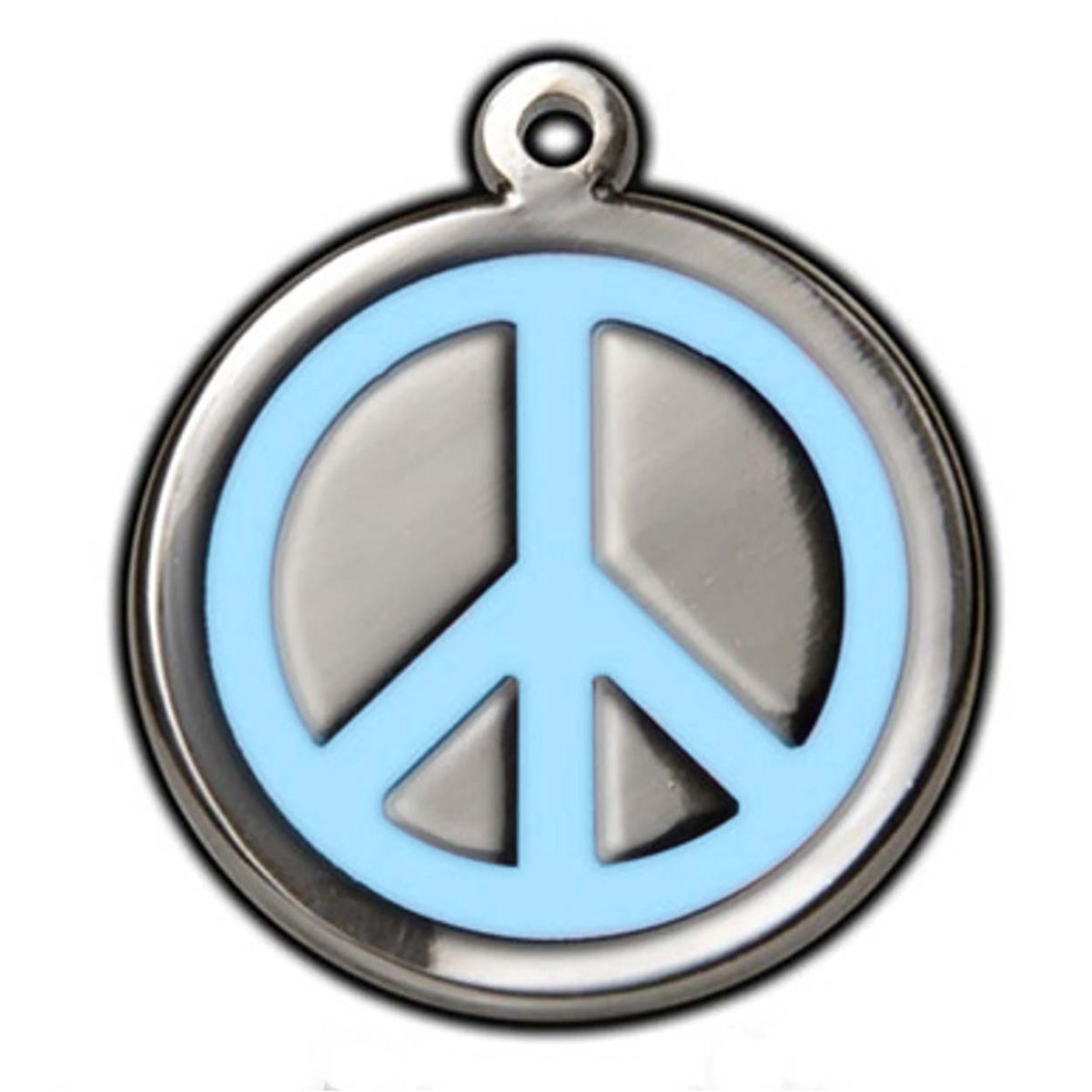 Sky Blue Peace Sign Dog ID Tag - With Engraving