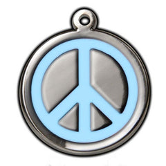 Sky Blue Peace Sign Dog ID Tag - With Engraving