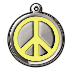 Yellow Peace Sign Dog ID Tag - With Engraving