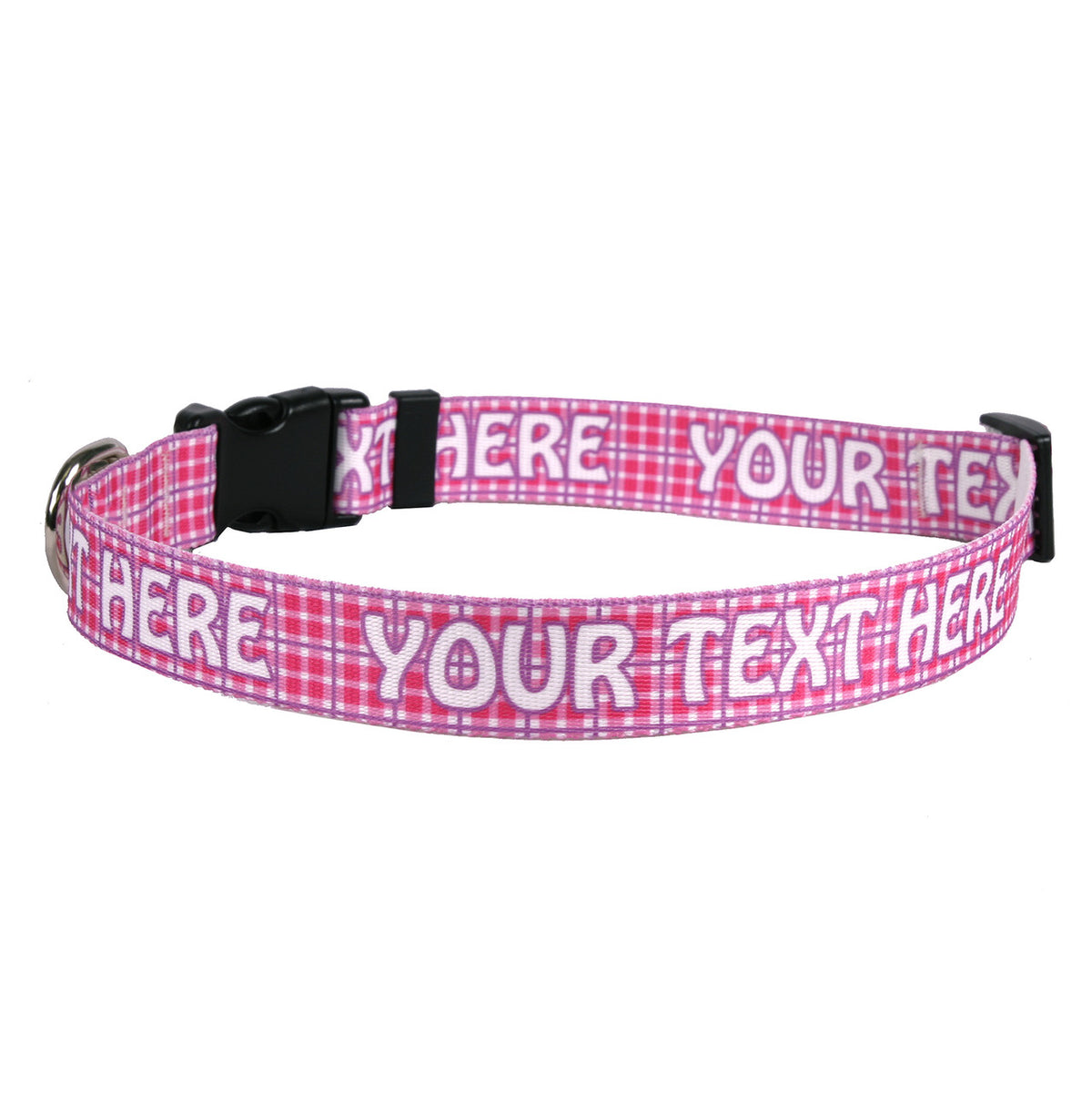 Personalized Preppy Plaid Pink Dog Collar