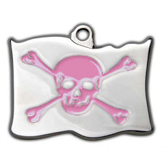 Pink Pirate Flag Dog ID Tag - With Engraving