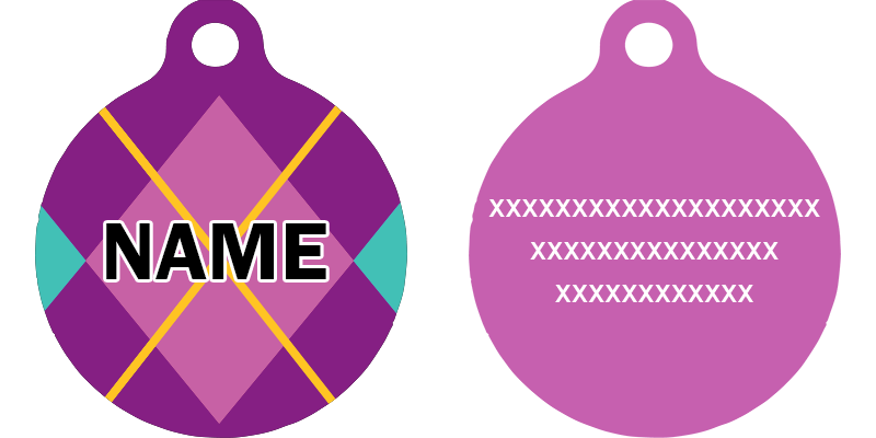 Purple Argyle Plaid HD Dog ID Tag