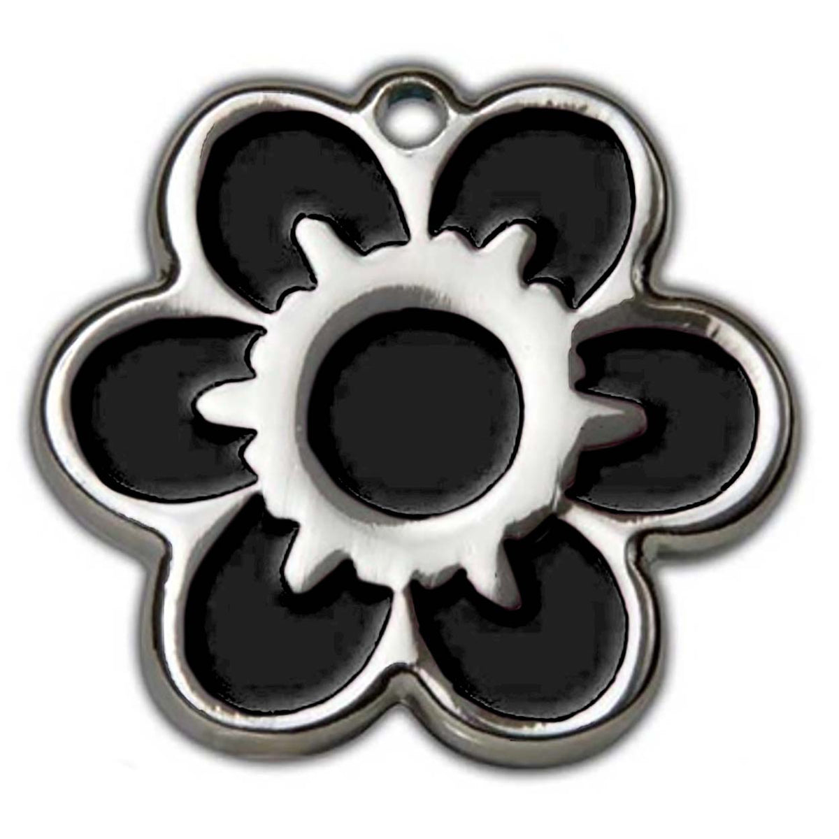 Black Daisy Flower Dog ID Tag - With Engraving